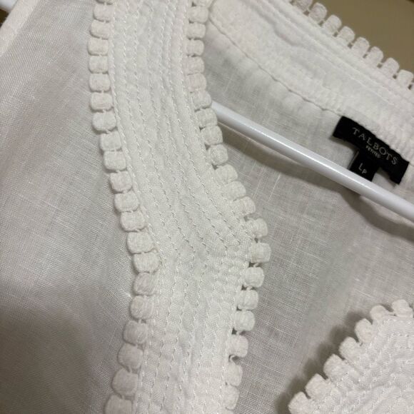 Talbots 100% Linen White Crochet Lace V Neckline Tank Petite Large - Picture 7 of 7